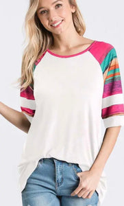 Solid Ivory With Multi Color Serape Sleeves