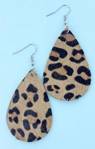 Light Leopard Faux Fur Tear Drop Earrings