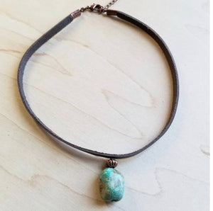 Leather choker necklace with African turquoise accent