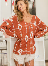 Load image into Gallery viewer, Aztec Print Brushed Knit Out Stitching Detailed Top