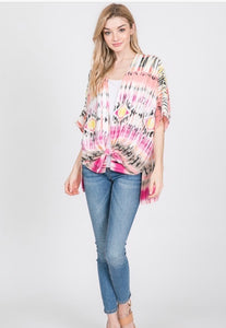 Tie Dyed Multi Color Print Kimono