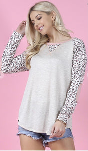 Leopard Animal Print Color Block Top with Elbow Patch