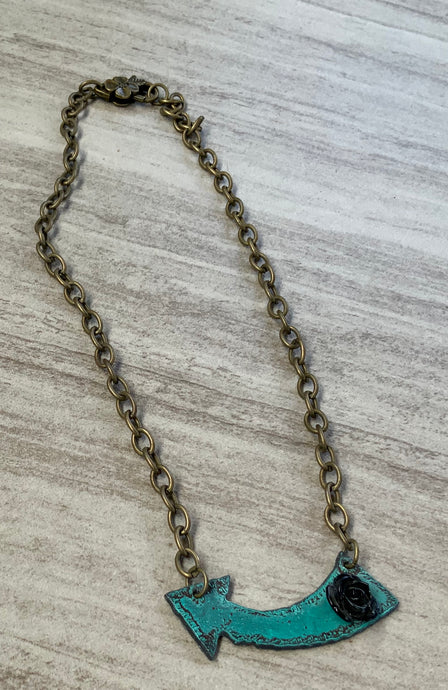Turquoise Arrow Choker Necklace with Black Rose accent