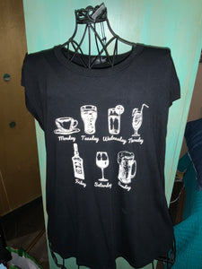 Super Fun Black Tee with Small Different Drinks for Each day!