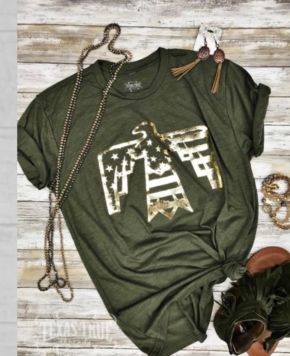 Gold Patriotic Eagle Super soft Tee-Shirt  USA sizing