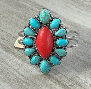 Turquoise and Red Coral Bracelet