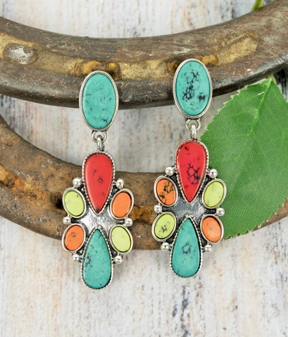 Multi-Color Mirror Like  Silvertone Earrings