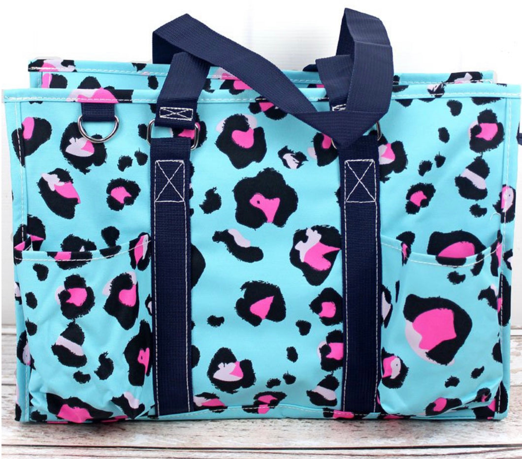 Leopard Lounge Utility Tote with Navy Trim