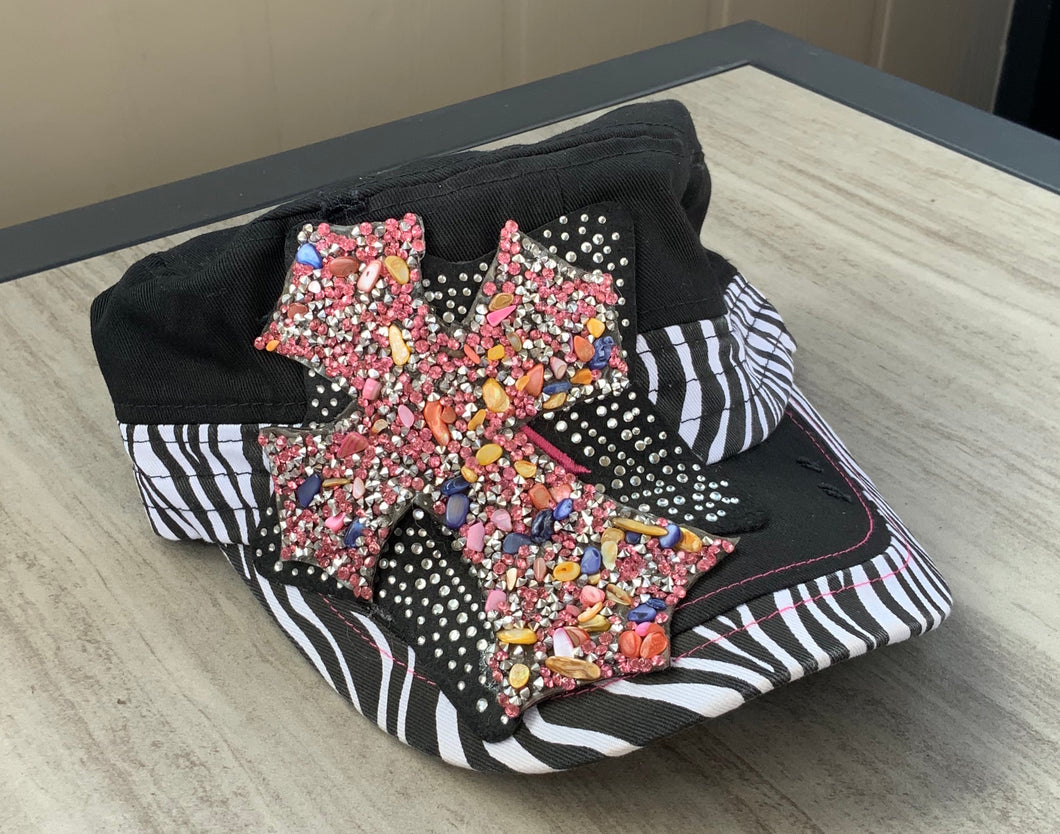 Super Cute Zebra Cadet cap with Bling Cross