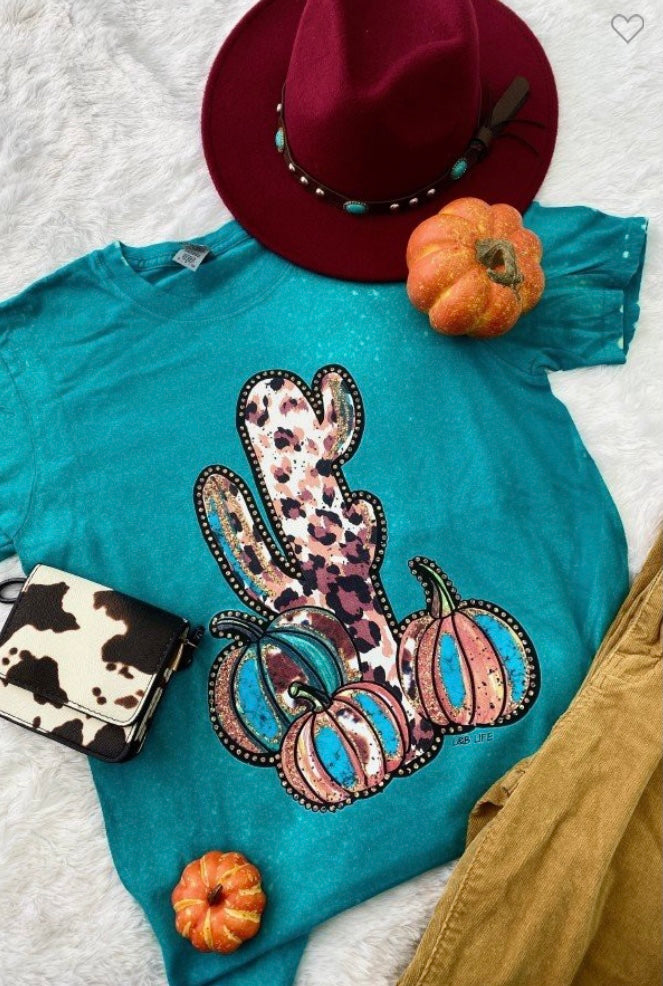 Turquoise and Leopard with Cute Pumpkins