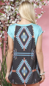 Aztec Color Block Tee with Leopard Accent