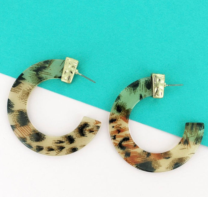 Gold-tone Leopard Flat C Hoop Earrings