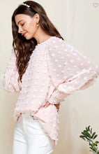 Load image into Gallery viewer, Light Pink Blush Top with Small Pom Pom Dots