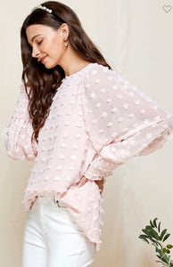 Light Pink Blush Top with Small Pom Pom Dots