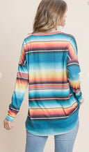 Load image into Gallery viewer, Striped Color Block V Neck Long Sleeve Top with Serape
