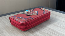 Load image into Gallery viewer, Red leatherette Wallet with Turquoise Conchos and Studs