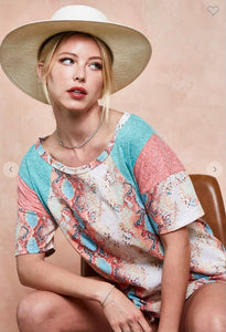 Super Cute Turquoise an Coral Snake Print Top