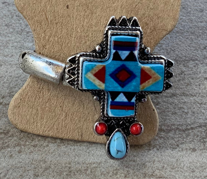 Cross Indian Serape stretch ring
