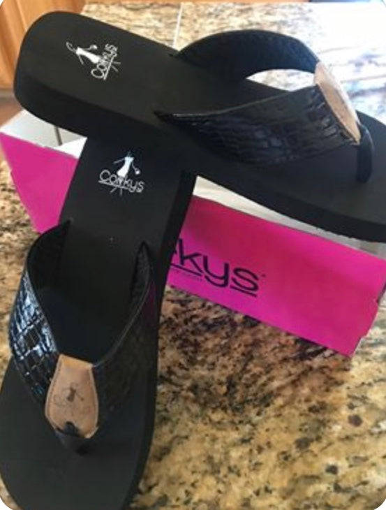 Soft Comfortable black faux Alligator stamped sandals flip flops