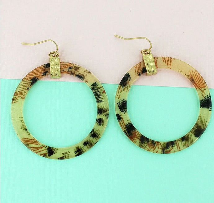 Gold Tone Leopard Flat Hoop Earrings