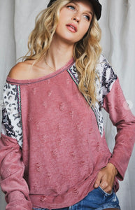 Super Cute Distressed Knit Top with Leopard and Snake Accents with Touches of Embroidery