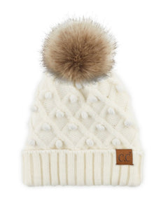 Beige Pom Pom Beanie