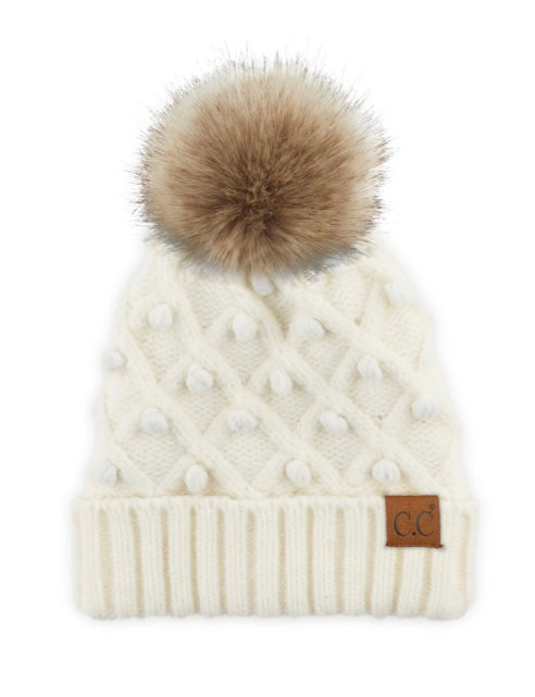 Beige Pom Pom Beanie