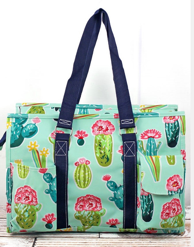 I’m Stuck on You!  Cactus and Turquoise with Navy Blue Trim Tote Bag
