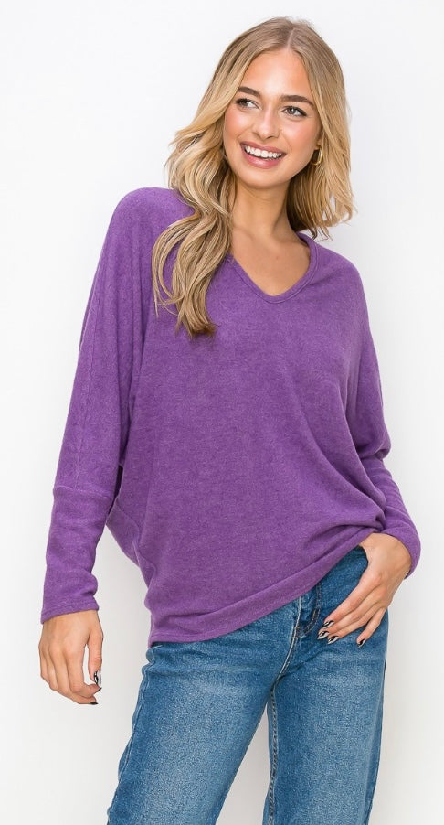 Soft Brushed V Neck Sweater Deep Purple