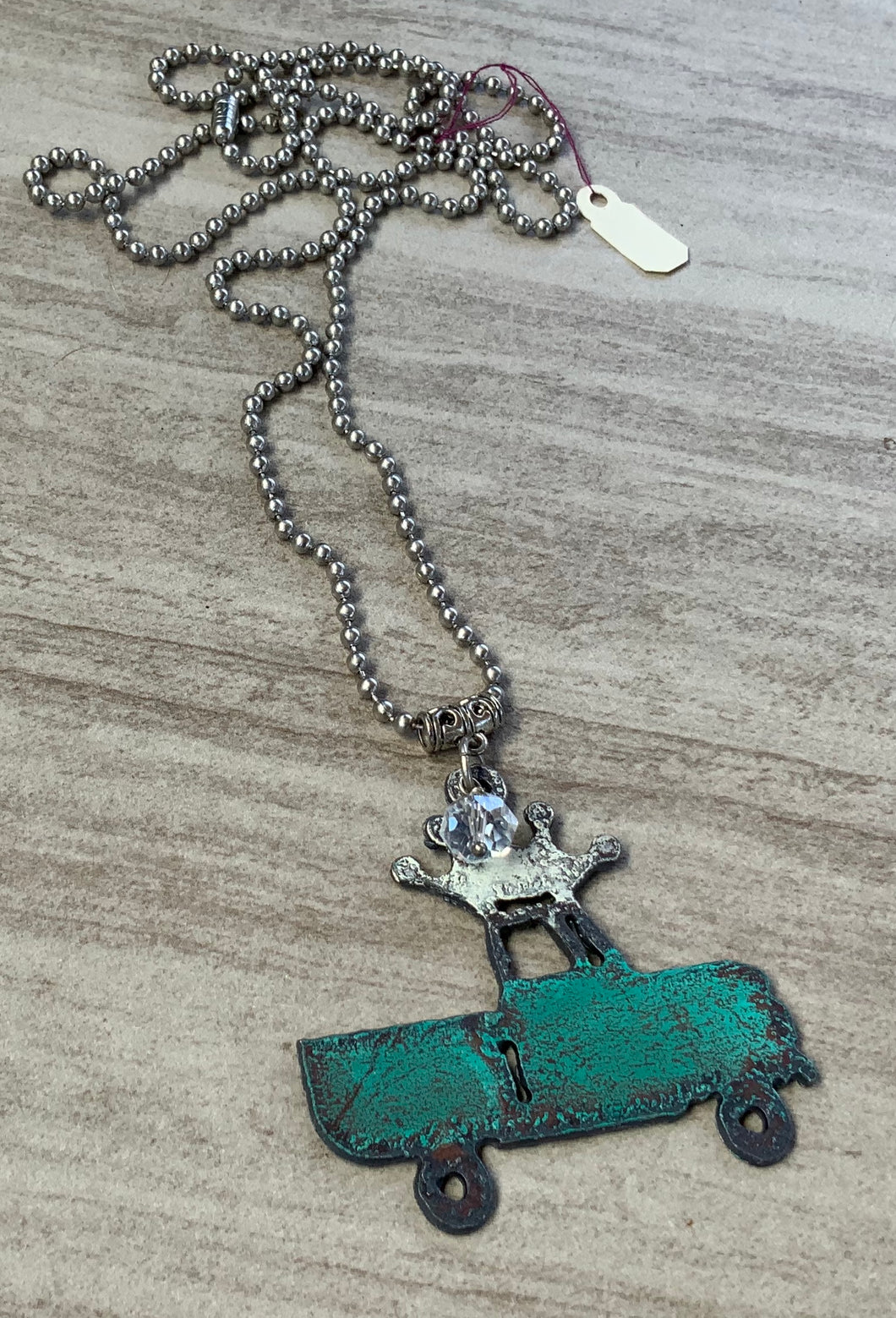 Super Fun Truck Long Chain Necklace with Clear accent Bead