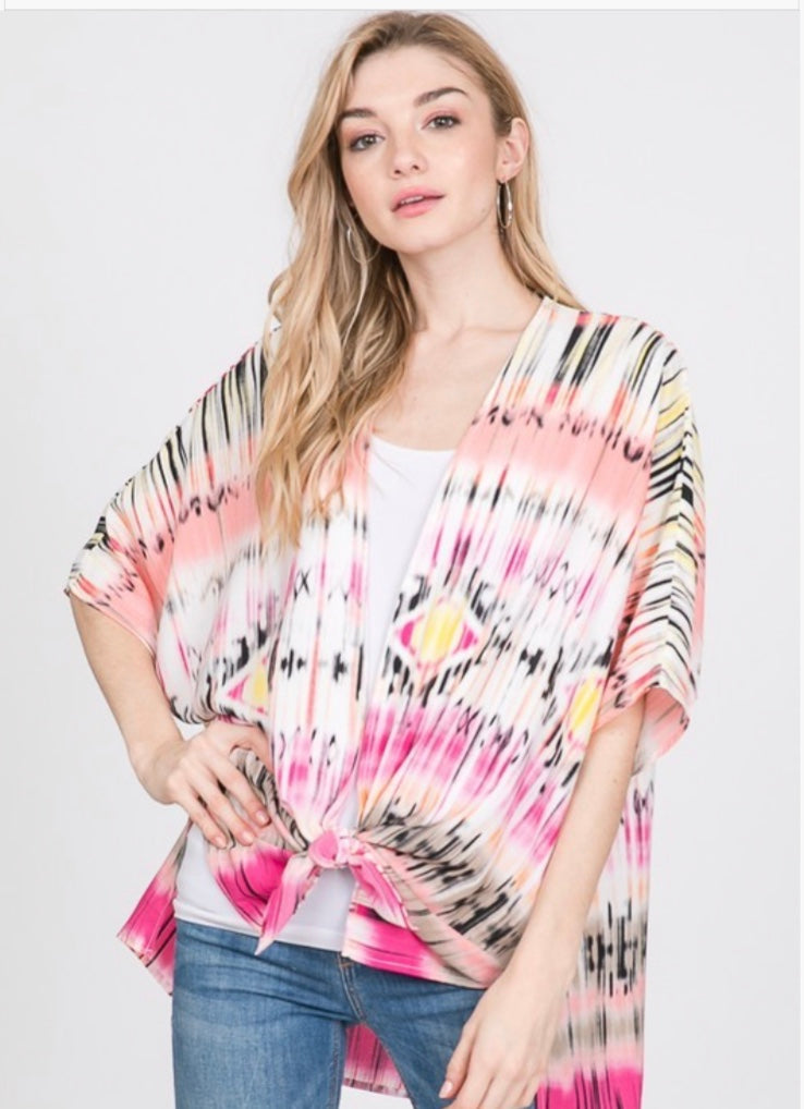 Tie Dyed Multi Color Print Kimono
