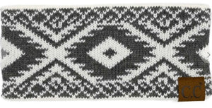 Knitted Grey and White Aztec Head Band
