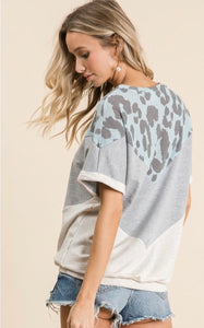 Chevron Leopard Color Block Top