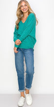 Load image into Gallery viewer, Soft Brushed  V Neck Teal Sweater