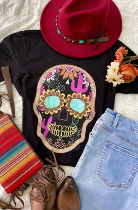 Black Tee with Sugar Skull