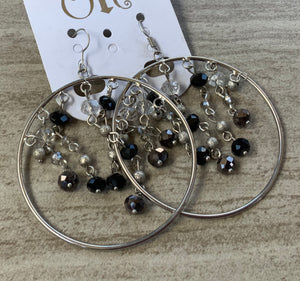 Black and Clear beaded hoop earrings