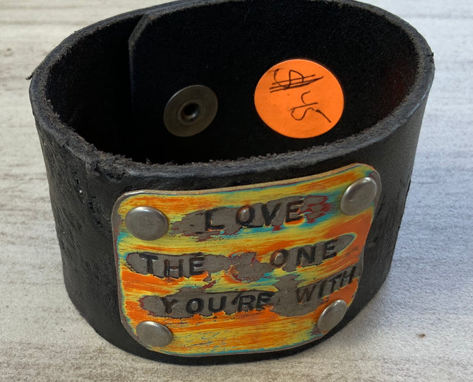 Love the One Your With Leather metal Snap cuff Bracelet