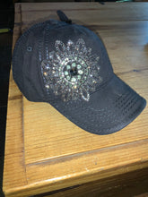 Load image into Gallery viewer, Black Sunflower Bling Rhinestones with Pony Tail Slit