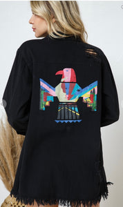 Distressed Frayed Shaket with Graphic Eagle