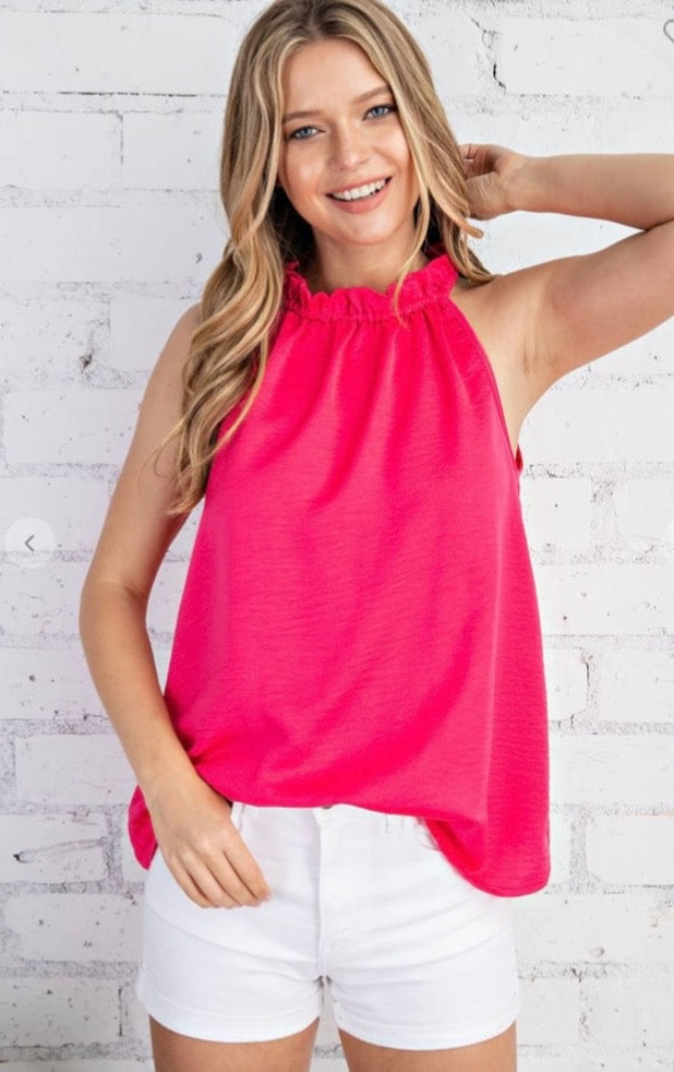 Hot Pink Halter Top with Tie Back