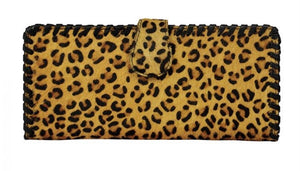 Leopard Cowhide Wallet with 14 Credit Card Slots Buck Stitching