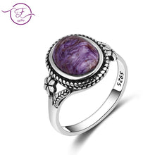 Load image into Gallery viewer, Noble Fashion Sterling Silver S925 Ring Oval 8X10MM Natural Purple Dragon Crystal Retro Ring Engagement Wedding Party Gift