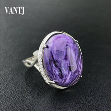 Load image into Gallery viewer, Natural Charoite 925 silver rings for women gemstone man big rings fine jewelry Opening ring design gem oval 13*18mm