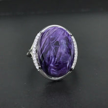 Load image into Gallery viewer, Natural Charoite 925 silver rings for women gemstone man big rings fine jewelry Opening ring design gem oval 13*18mm