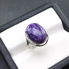 Load image into Gallery viewer, Natural Charoite 925 silver rings for women gemstone man big rings fine jewelry Opening ring design gem oval 13*18mm