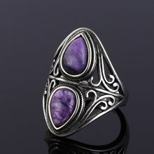 Load image into Gallery viewer, Charms 6x9MM Natural Charoite Beads Rings Women's 925 Sterling Silver Jewelry Vintage Ring Anniversary Party Gifts For Women