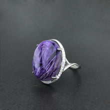 Load image into Gallery viewer, Natural Charoite 925 silver rings for women gemstone man big rings fine jewelry Opening ring design gem oval 13*18mm