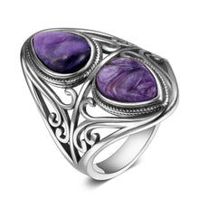 Load image into Gallery viewer, Charms 6x9MM Natural Charoite Beads Rings Women's 925 Sterling Silver Jewelry Vintage Ring Anniversary Party Gifts For Women