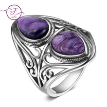 Load image into Gallery viewer, Charms 6x9MM Natural Charoite Beads Rings Women's 925 Sterling Silver Jewelry Vintage Ring Anniversary Party Gifts For Women