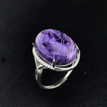 Load image into Gallery viewer, Natural Charoite 925 silver rings for women gemstone man big rings fine jewelry Opening ring design gem oval 13*18mm